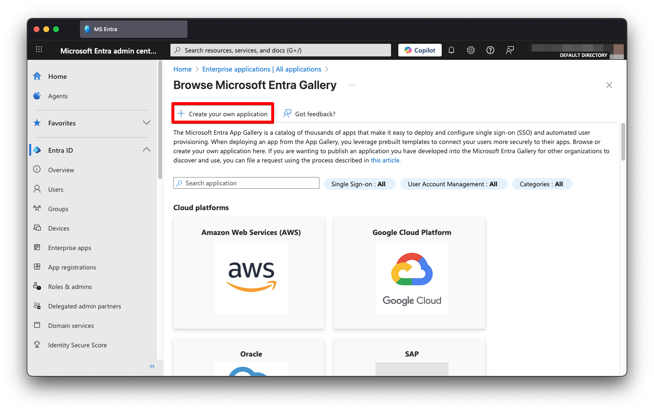 MS Entra new application button